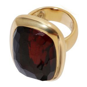 Pomellato Rectangular Bezel Set Faceted Glass Ring in 18k Yellow Gold